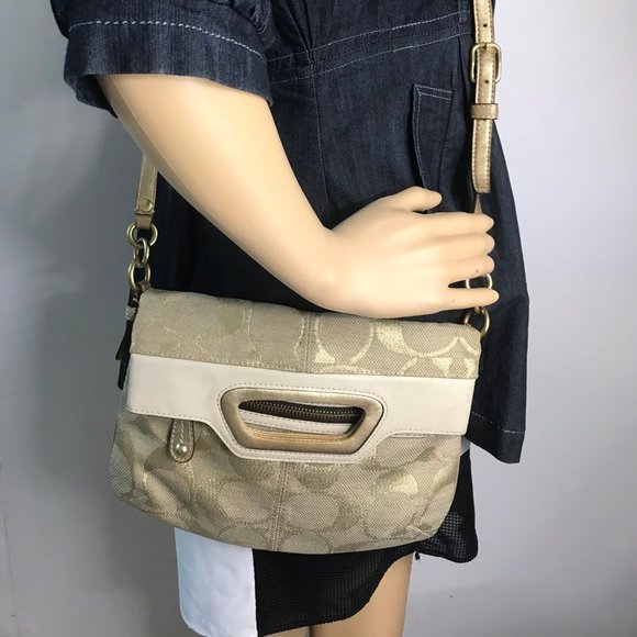 COACH Tan Cream Jacquard Fabric CrossBody Bag - Picture 5 of 8